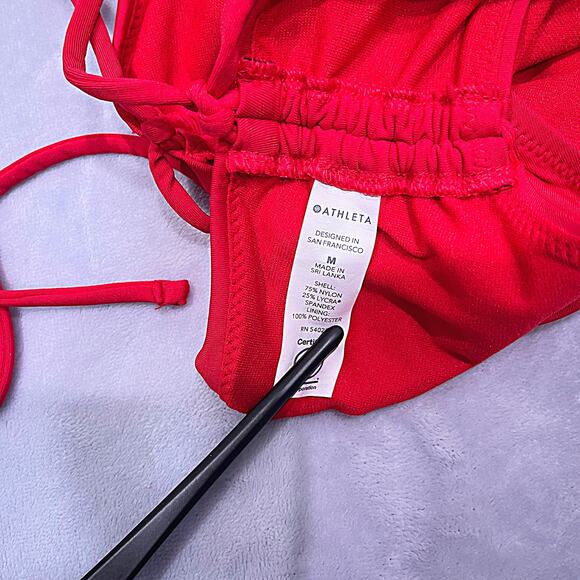 ATHLETA Swim Cinch Full Coverage Bikini Bottom Red Nylon UPF 50 Womens Medium - Picture 6 of 6